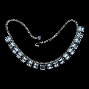 Vintage Blue Rhinestone Necklace, Staggered Blue Baguettes, High Quality!
